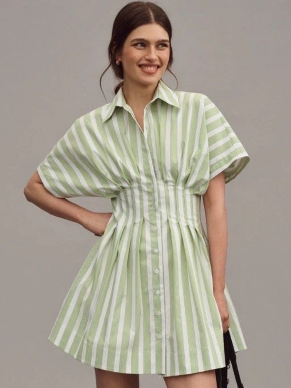 Anthropologie Tobie Mini Shirt Dress by Exquise - Green Stripe